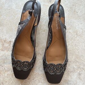 J.Renee Dark Gray Satin Beaded Slingback Heels